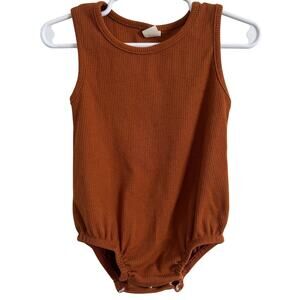 Brown Ribbed Sleeveless Baby Bubble Romper Size 12-18 Months